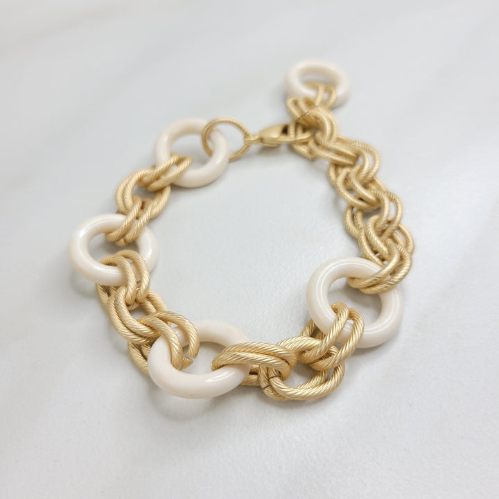 Handmade Bracelet with Matte Gold Chain and Vintage Rings