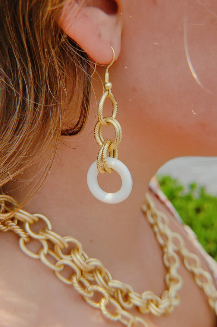 Handmade Earrings with matte gold chain and vintage ring