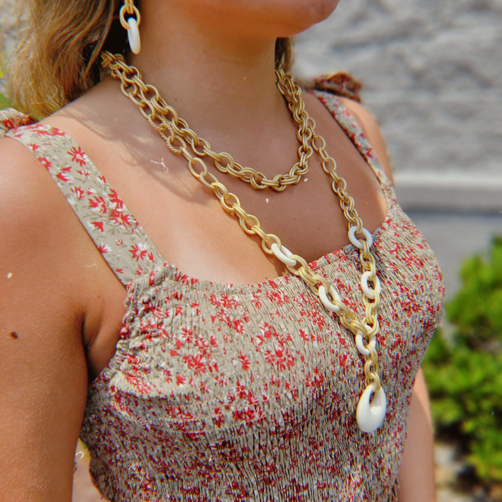 Handmade Vintage Necklace with Matte Gold Mixed Chain