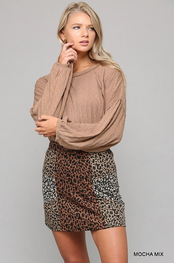 Leopard Knit Mixed Mini Skirt