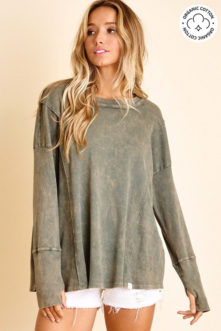 Let's Go For a Walk Mineral Washed Long Sleeve Top