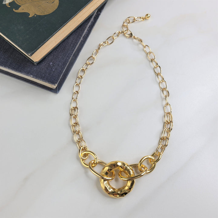 Levana Halo Necklace of Gleaming Gold Vintage Pendant