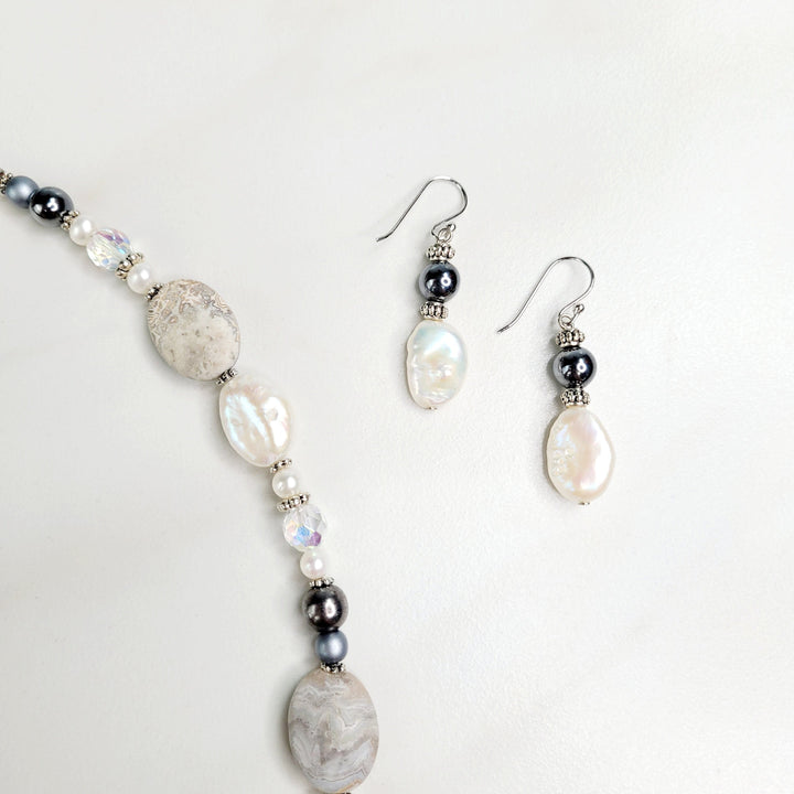 Levina Earrings with Vintage Beads and Luminous Freshwater Pearls