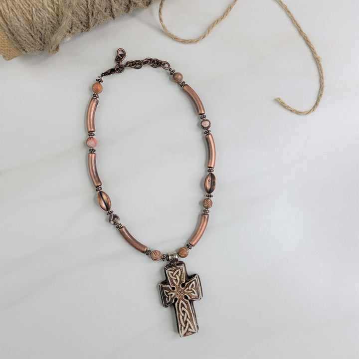 Liliva Bronze Necklace with Large Cross Pendant