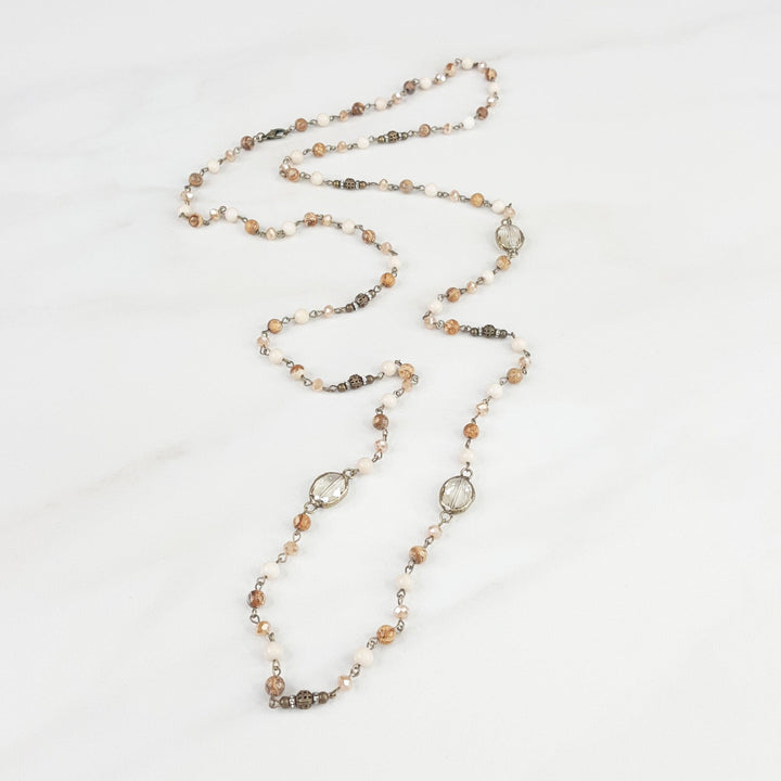 Long Beaded Necklace for Women with Crystal Accents and Faceted Glass Beads