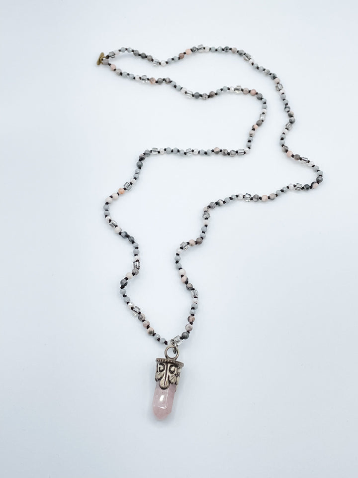 Long Beaded Necklace with Medium Crystal Pendant