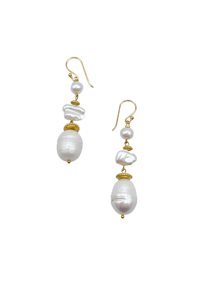Long Gold and Freshwater Pearl Dangle Earrings