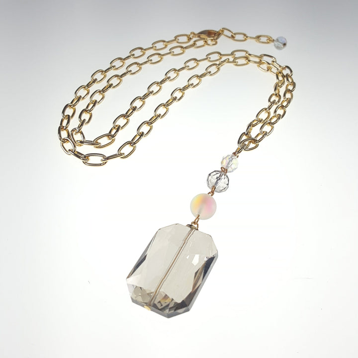 Long Gold Chain Necklace with Clear Crystal Accents