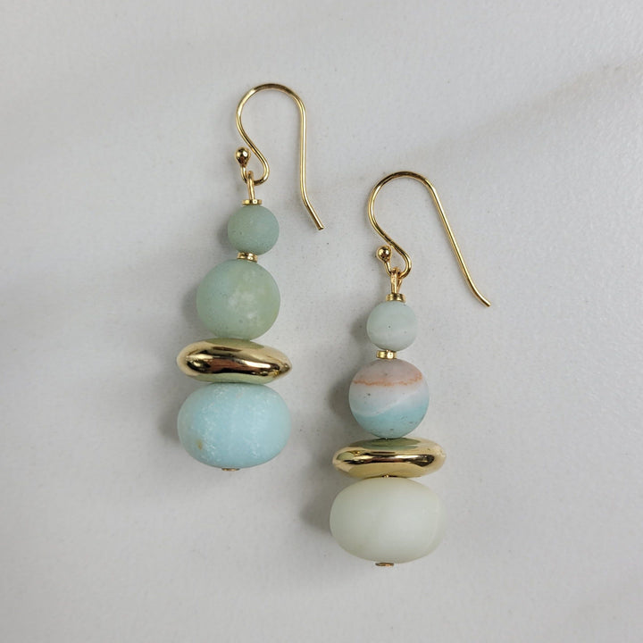 Lotus Earrings with Amazonite Stones and Vintage Elements