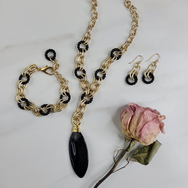 Maeve Bracelet in Gold and Black - Handmade with Vintage Elements