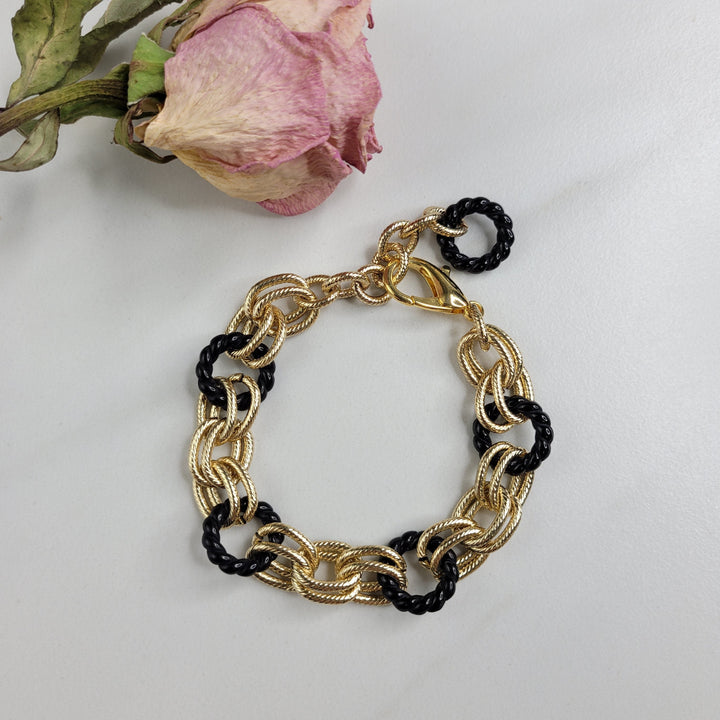 Maeve Bracelet in Gold and Black - Handmade with Vintage Elements