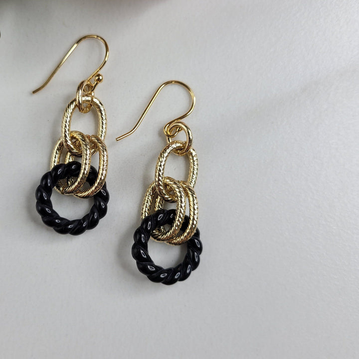 Maeve Earrings in Black and Gold - Handmade with Vintage Elements