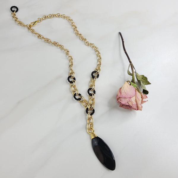 Maeve Necklace in Gold and Black - Handmade with Vintage Elements