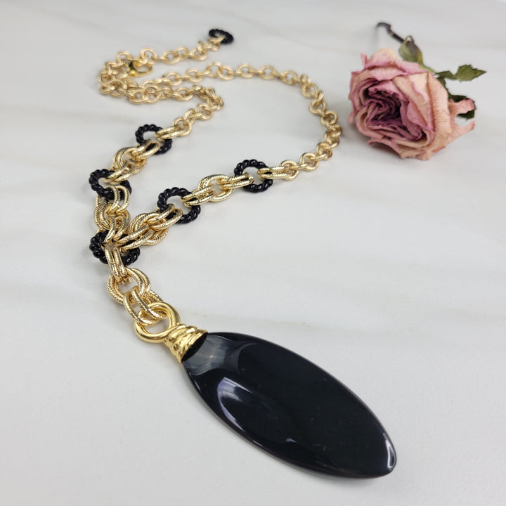 Maeve Necklace in Gold and Black - Handmade with Vintage Elements