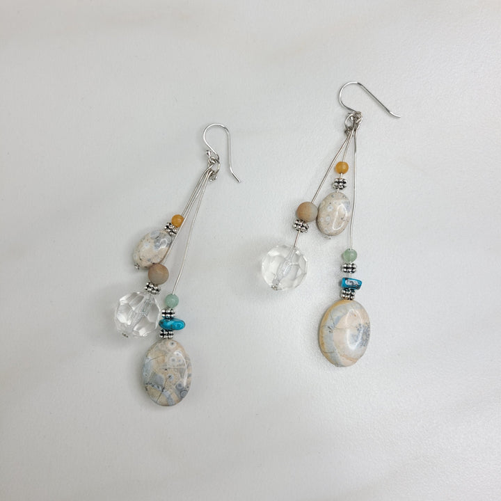 Handmade Dangle Earrings with Picture Jasper and Turquoise