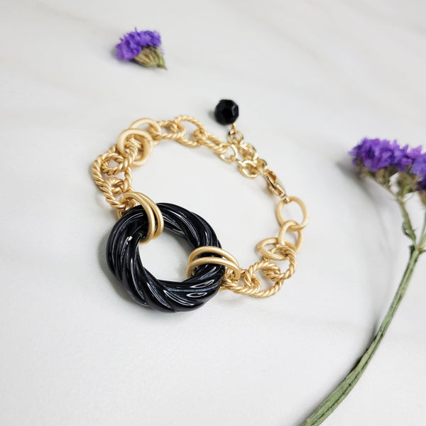 Handmade Bracelet with Vintage Elements Gold Plated Chain and Matte Gold Plated Chain
