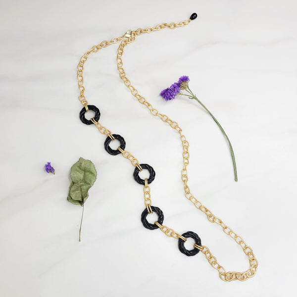 Handmade necklace with matte gold plated chain and vintage elements - long enough to use as a belt or a double loop