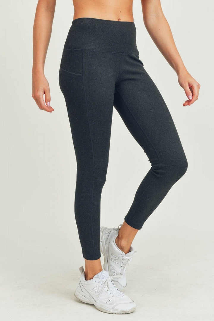 Micro-Ribbed Swoop Back High-Waisted Pocket Leggings with Tummy Control