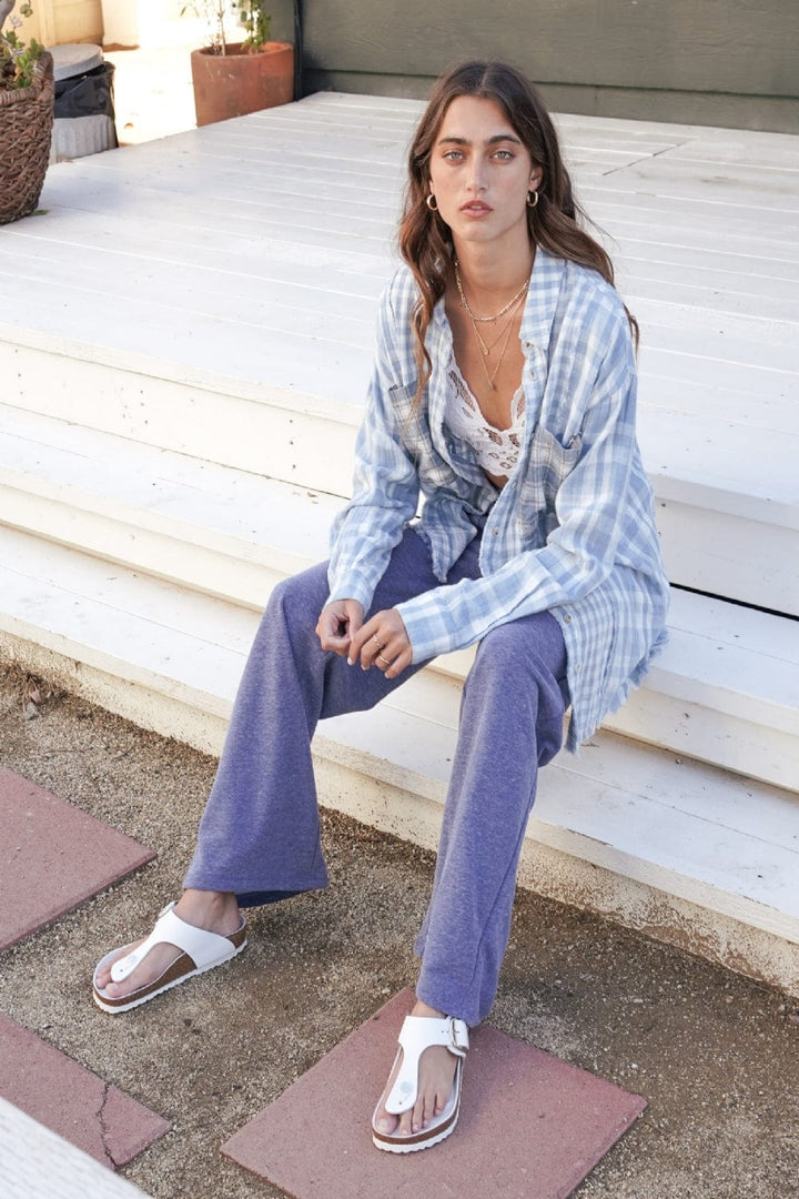 Mixed Checker Print Button Down Top