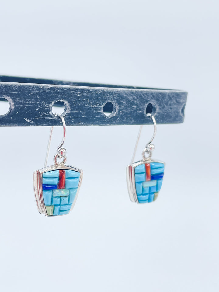 Multi Colored Turquoise and Sterling Silver Earrings