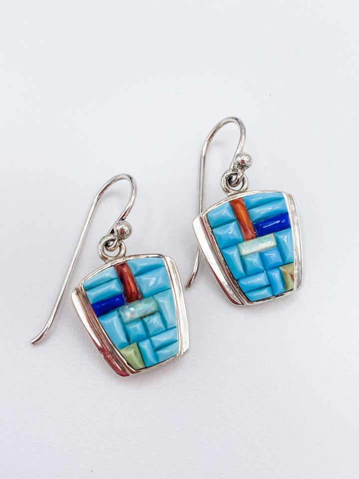 Multi Colored Turquoise and Sterling Silver Earrings