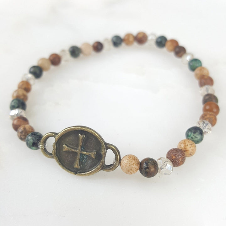 Multi Stone Bracelet with a Cross Accent