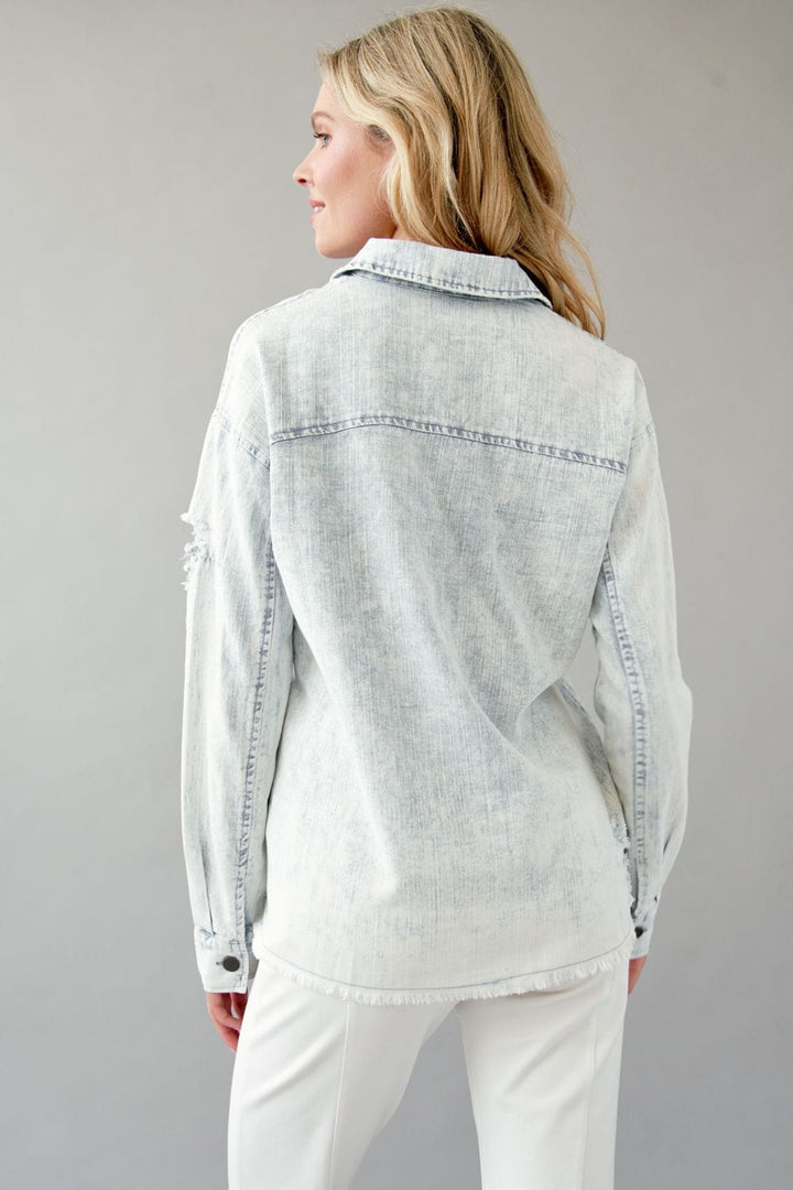 Mystree Distressed Long Sleeve Denim Shirt with Buttons
