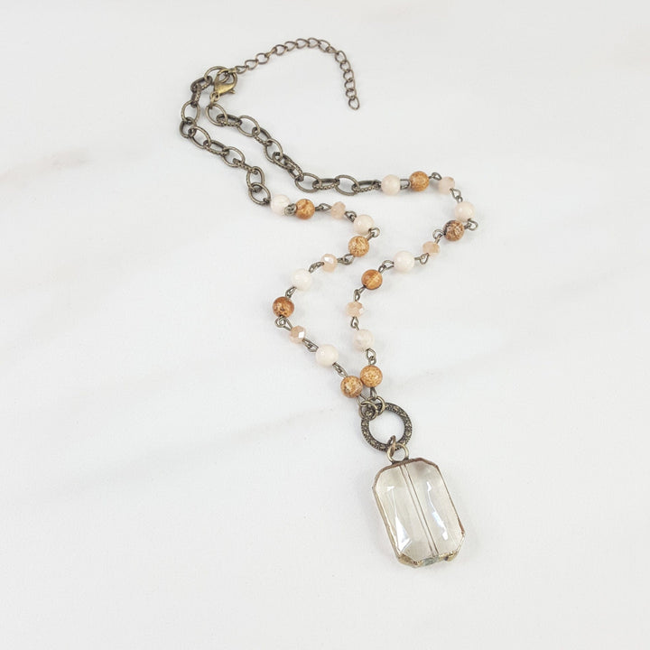 Natural Colored Stone with Large Square Crystal Pendent