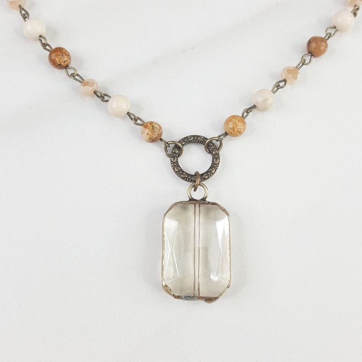 Natural Colored Stone with Large Square Crystal Pendent