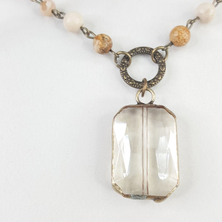 Natural Colored Stone with Large Square Crystal Pendent