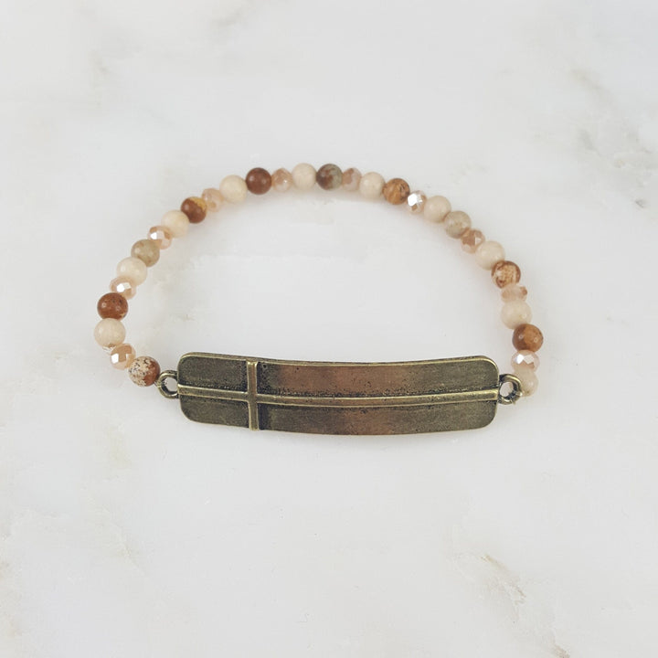 Natural Stone Bracelet with Cross Accent