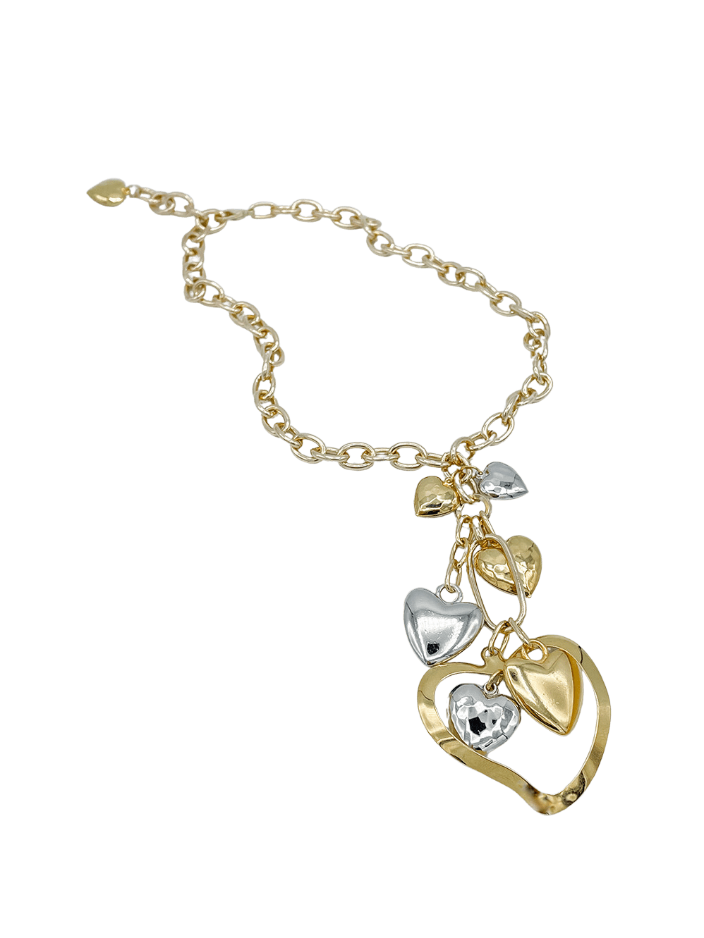 Necklace with Gold and Silver Heart Cascade