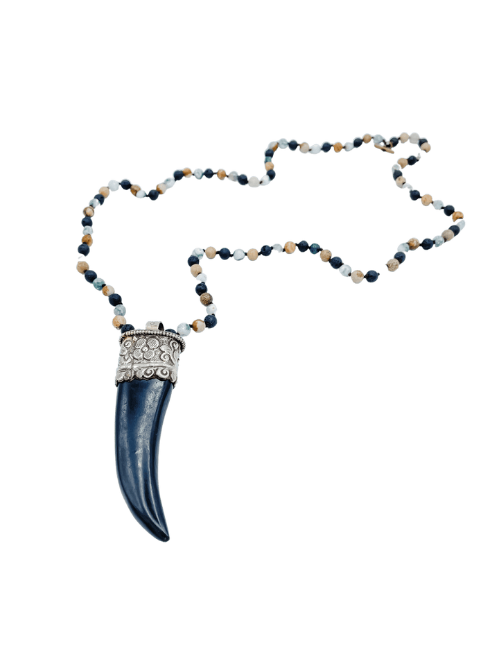 Nikita Long Stone Bead Statement Necklace with Claw Shaped Pendant