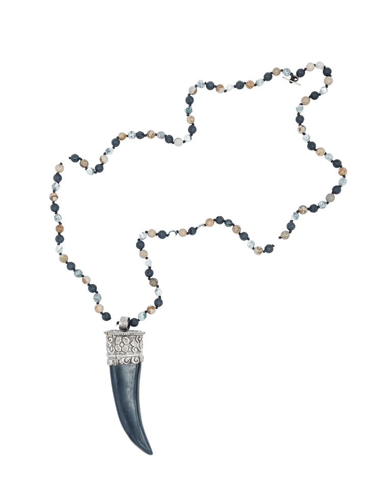 Nikita Long Stone Bead Statement Necklace with Claw Shaped Pendant
