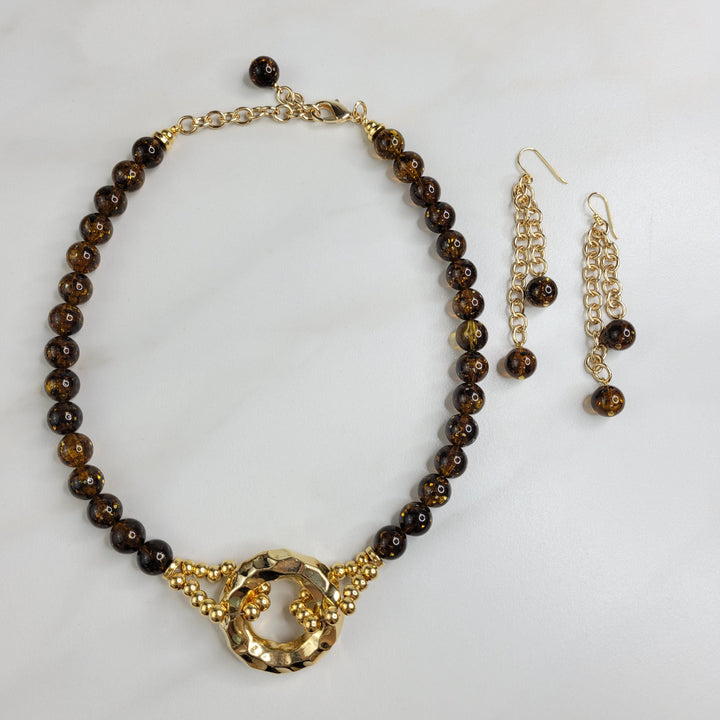 Nova Dangle Earrings for Pierced Ears Handmade with Gold Chain and Glittery Vintage Galaxy Beads