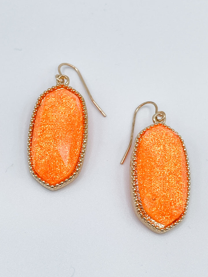 Orange and Glitter Diamond Shaped Earrings