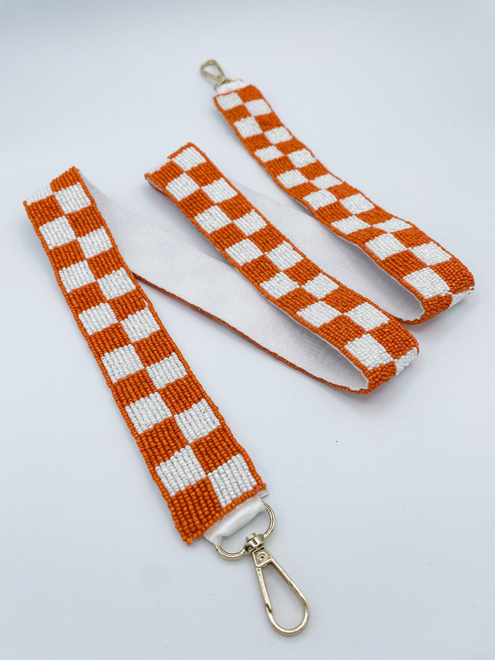 Orange and White Checkerboard Guitar Strap for Handbags