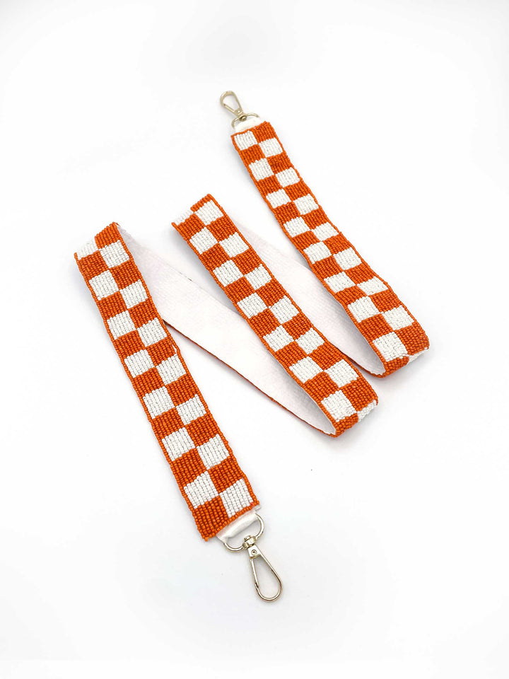 Orange and White Checkerboard Guitar Strap for Handbags