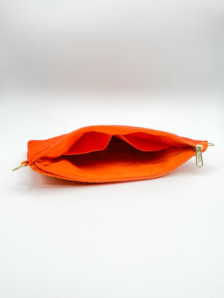 Orange Beaded Pouch Crossbody Handbag with "VOLS" on Front
