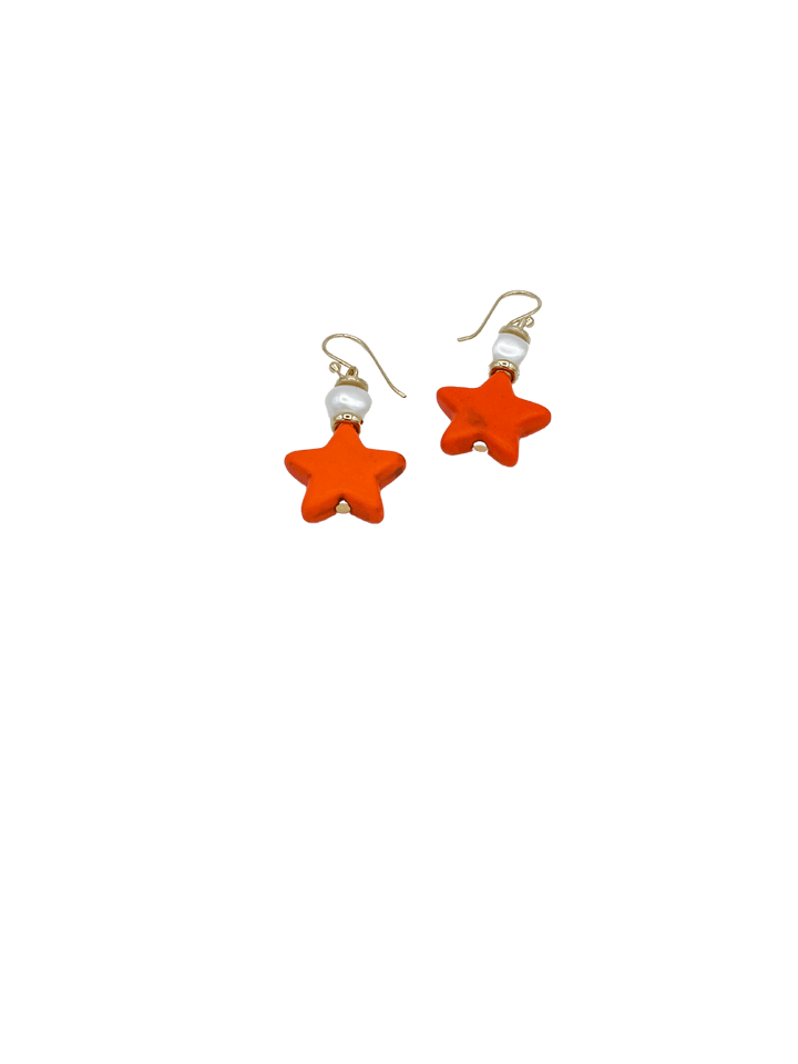 Orange Star Handmade Dangle Earring with Pearl