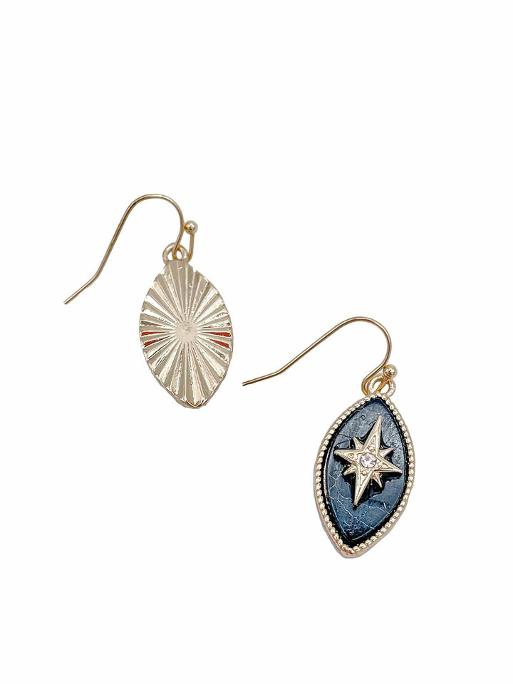 Oval Marquise Shape North Star Earrings with Crystal Accent