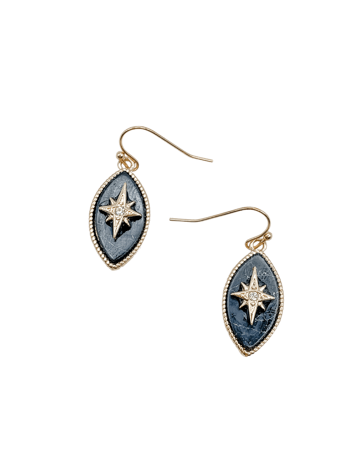 Oval Marquise Shape North Star Earrings with Crystal Accent