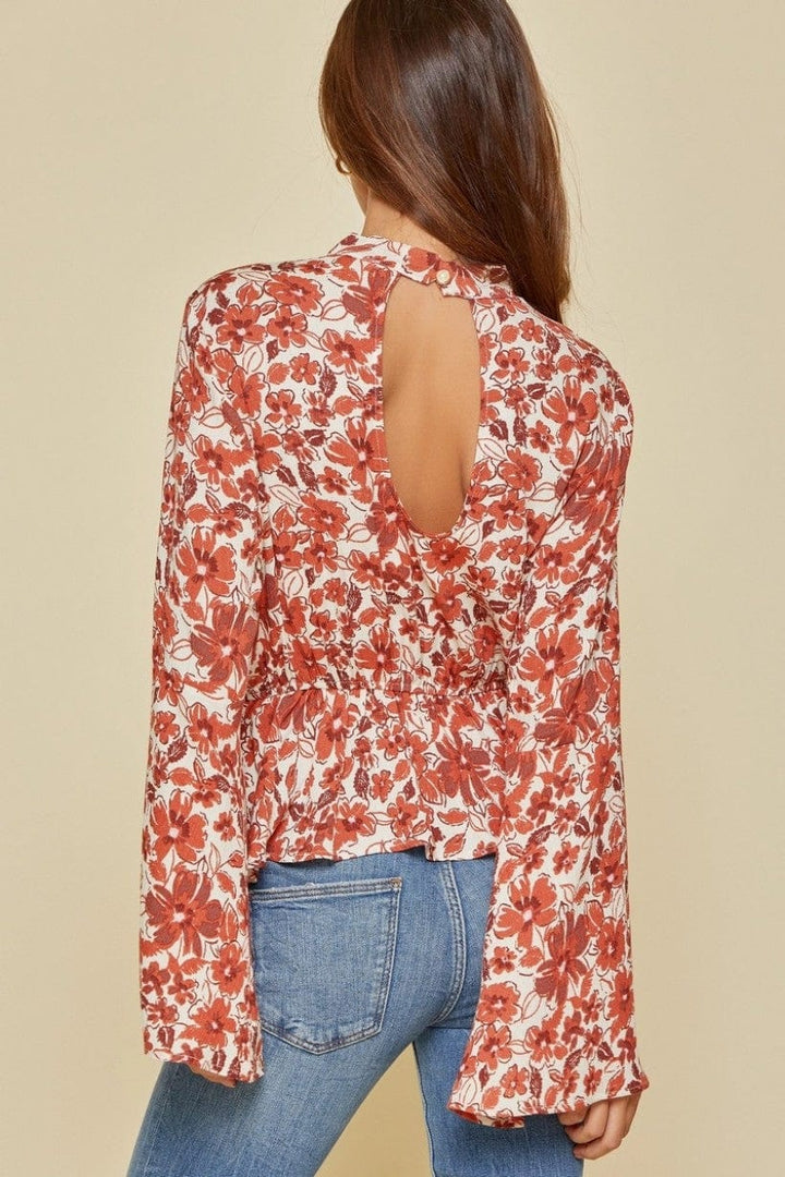 Patty Printed Blouse with Bell Sleeves and Cinched Waist
