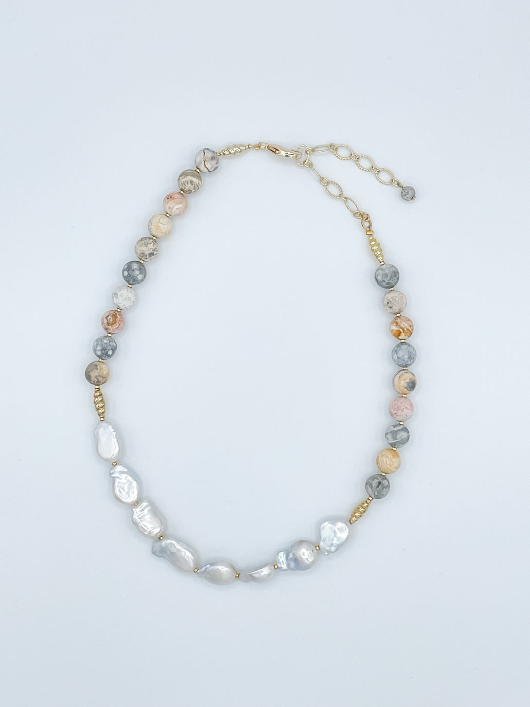 Pearl and Natural Jasper Stones Necklace
