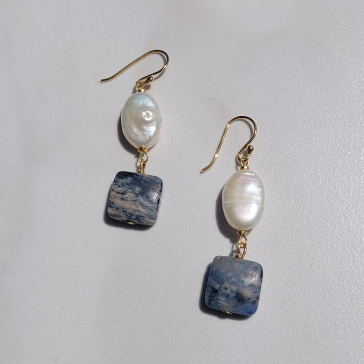Handmade Lapis Lazuli and Freshwater Pearl Earrings