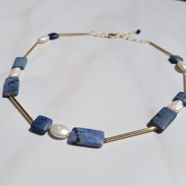 Handmade Lapis Lazuli and Freshwater Pearl Necklace
