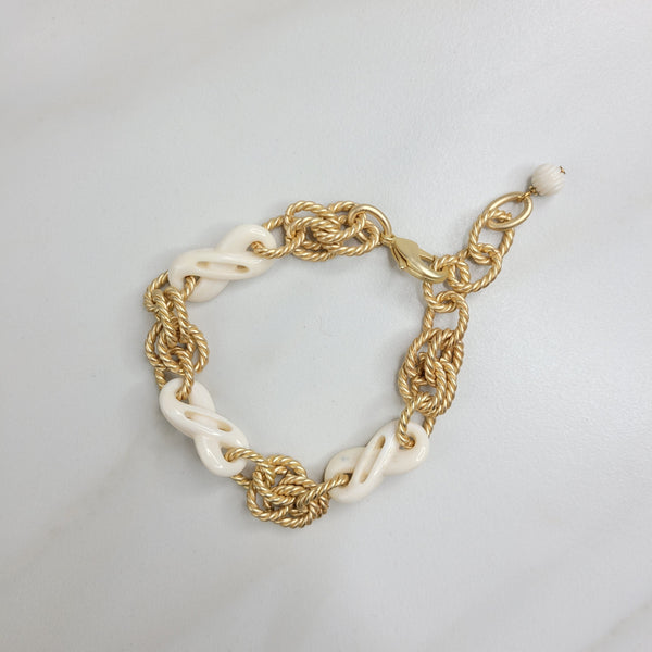 Handmade Bracelet with Matte Gold Chain and Vintage Italian Ivory Bakelite Elements