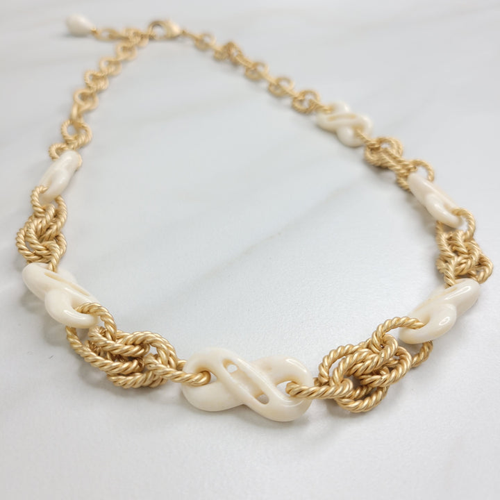 Handmade Necklace with Vintage Italian Ivory Bakelite Elements and Matte Gold Chain