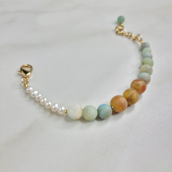 Handmade Bracelet with Amazonite Stone Beads and Freshwater Pearls