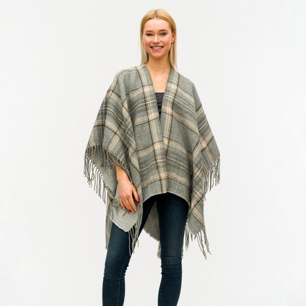 Plaid Ruana Featuring Fringe Detail